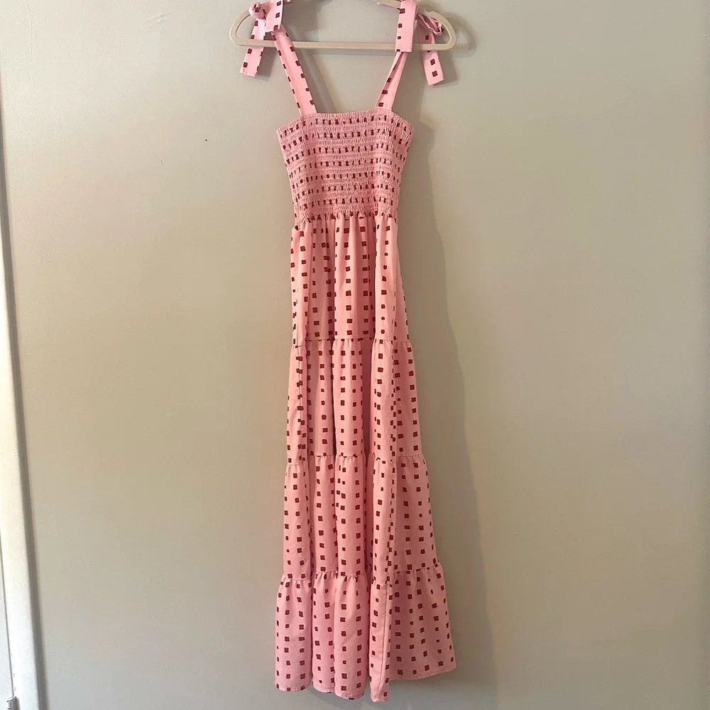 Pink Smocked Tie Strap Maxi Dress – Tiered Cottagecore Summer Dress - Picture 3 of 5